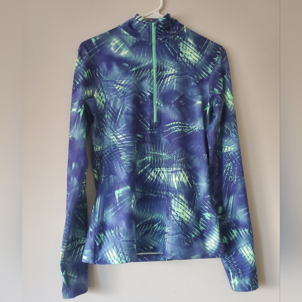 Nike Pro Dri-Fit Purple and Neon Green Cold Gear 1/2 Zip Running Jacket Size M